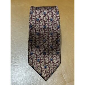 Halston III‎ Necktie Mens Brown Geometric Paisley 100% Italian Silk Formal Dress